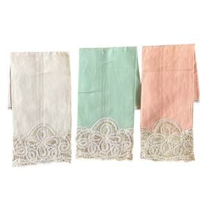 Antique Set of 3 Tape Lace Dinner Napkins Cotton Pastel Green Pink White 17"